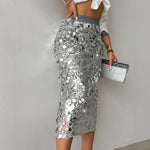 Elegant Mini Dresses Women Fashion Dress Version Sparkling Elastic Waist Side Split Casual High Waist Party Half Skirt 2024 Fall RT220