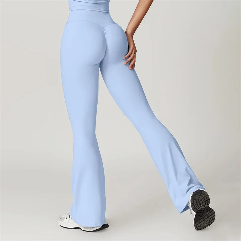 Sexy Flared Leggings Women's Running Pants Scrunch Butt Trousers Cross Waist Sports Tights Woman Skin-Friendly Workout Leggin RT220