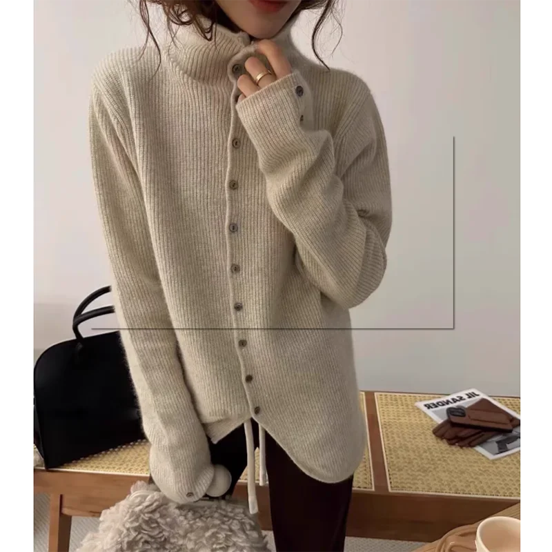 Soft Waxy Cashmere Knit Cardigan European Style Single-Breasted Sweater Long Sleeve Autumn Winter Fashionable Outerwear RT220