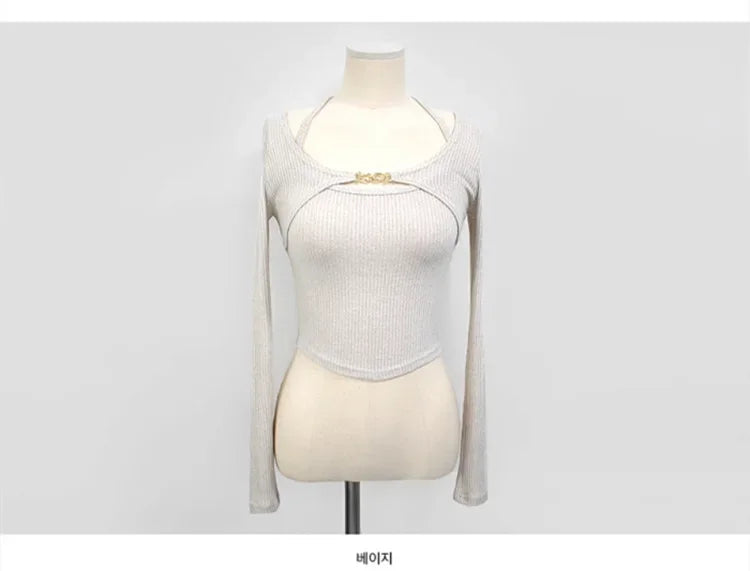 Sexy Tank Top Cropped Inner Strapless Long Sleeve Cover Up Outer Wear 2-piece Set Women's Summer Fashionable Suit RT220