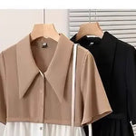 Spliced fake Two-piece Polo Collar Suit Shirt for Women in Summer Loose and Versatile Slim Top RT220