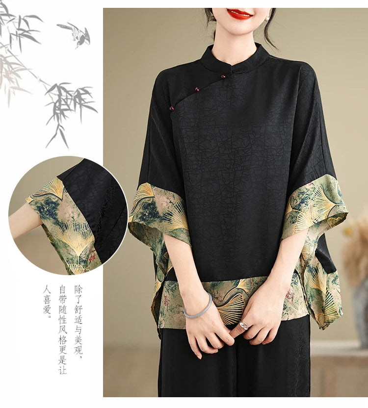 Oversized Summer Pullover T-Shirt Tops Women Print Patchwork Fashion Casual Loose Pleated Ladies Blouses Short Sleeve Woman Tops RT220