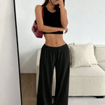 Loose Wide Leg Pants Women's Casual Knitted Loose Long Trousers Spring Summer New Style Elastic Waist Comfortable Female Fashion RT220