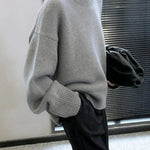 Jmprs Lazy Wind Grey Turtleneck Sweaters Women Vintage Loose Knitted Pullovers Streetwear Retro Harajuku Long Sleeve Simple Tops RT220