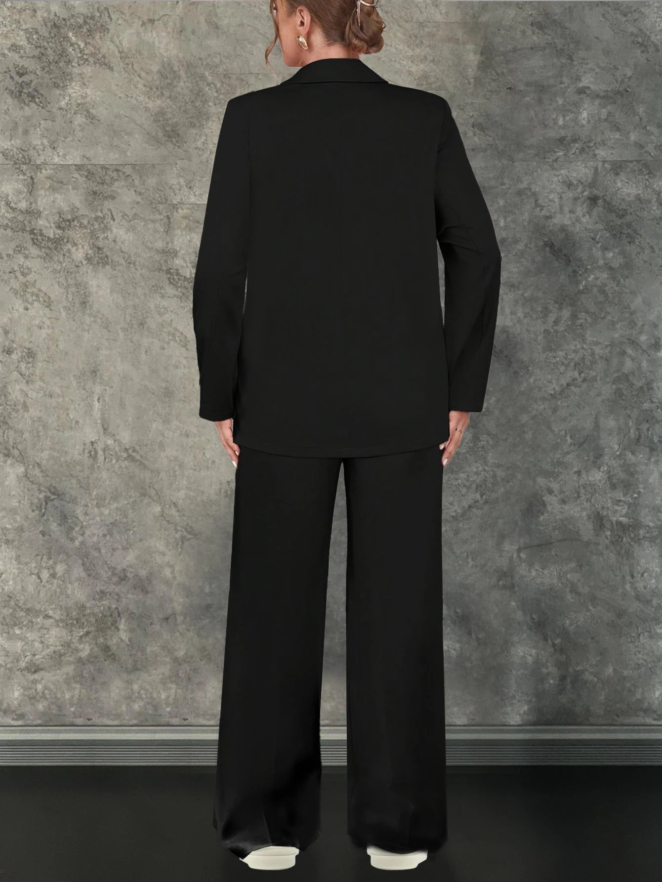 Ladies' autumn and winter black commuting elegant casual loose button suit jacket and elastic waisted suit pants two-piece set RT220