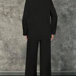 Ladies' autumn and winter black commuting elegant casual loose button suit jacket and elastic waisted suit pants two-piece set RT220