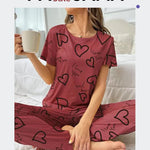 Autumn Fashion Home Pajama Suit Women Sleepwear Pijama Milk Silk Short Sleeve Top with Pants 2 Piece Pajamas for Ladies Lingerie RT220