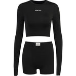 European and American Spring/Summer Round Neck Long Short sleeved 3/4 Shorts Two piece Women's Fashion Sports Versatile Set RT220