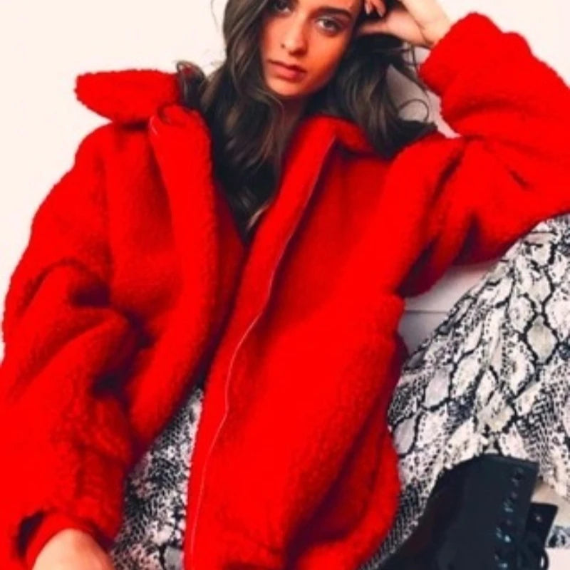 Autumn Winter Faux Fur Coat Women 2025 Khaki Casual Warm Soft Zipper Fur Jacket Plush Overcoat Pocket Teddy Coat Female Jacket RT220