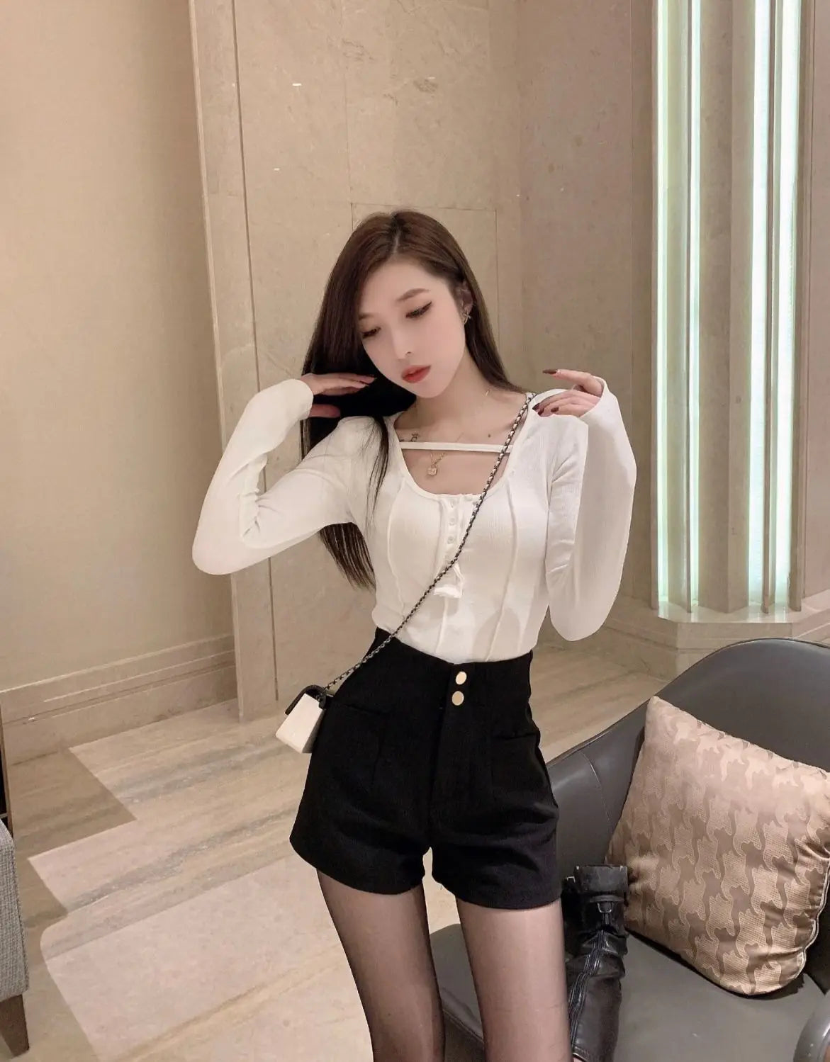 Plus Velvet Thicker Shorts Women Korean Style All-match Sexy Kpop High Waist Autumn Winter Club Streetwear Fashion Solid Buttons RT220