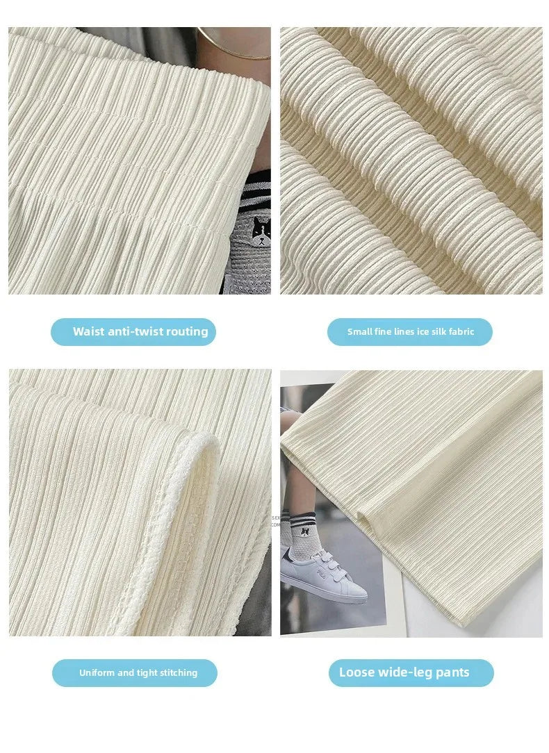 Thin Summer Wide-leg Pants Ice Filament Permeability Women Spring  Women Elastic Waist Stright Long Wide Leg Pants Casual Female RT220