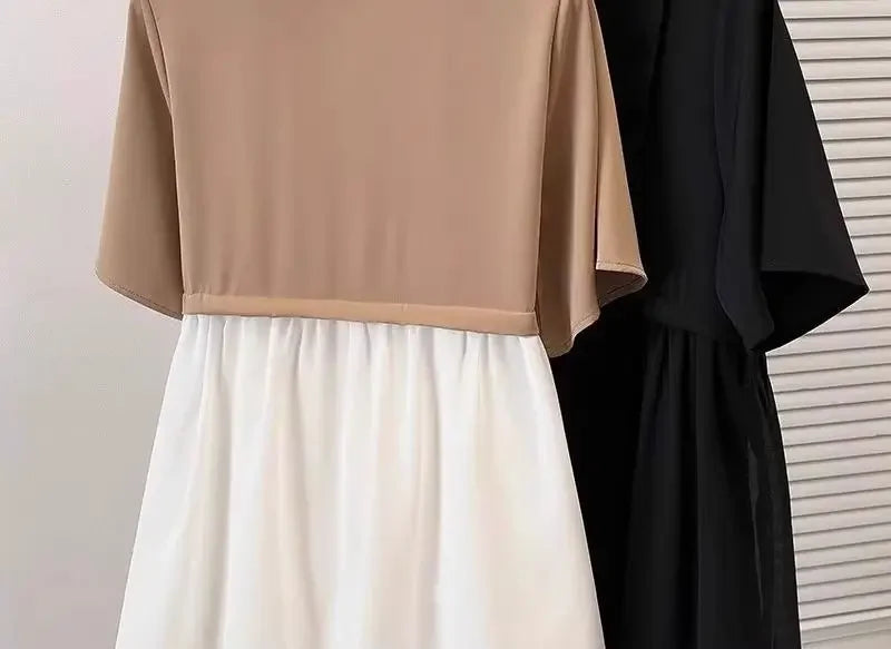 Spliced fake Two-piece Polo Collar Suit Shirt for Women in Summer Loose and Versatile Slim Top RT220