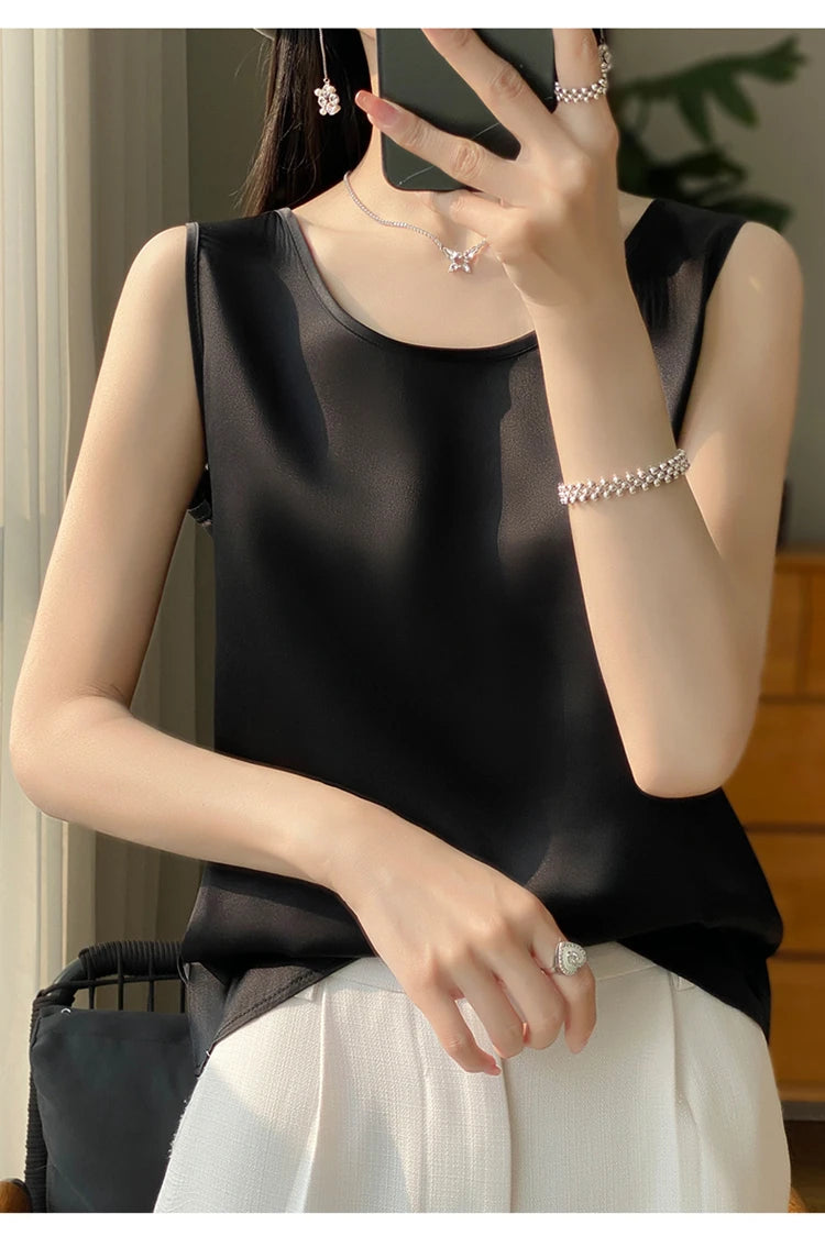 Women Tops Solid Spring Summer Casual Crop Tops Sexy O-neck Tank Tops Office Lady Pink White Top 2024 Fashion Korean Tank Top RT220