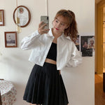 MEXZT Fashion Korean Pocket Cropped Blouse Women Casual Preppy Style Long Sleeve Short Shirt Fall Solid White All-match Y2k Tops RT220