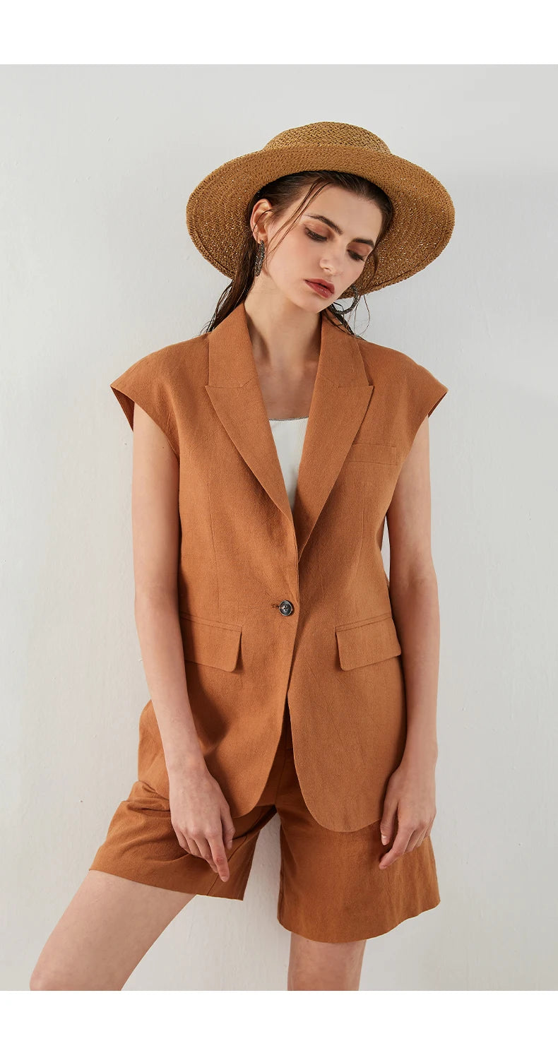K1444L Luxury Brand Women's Clothing Summer 55% Linen 45% Cotton Ladies Suit Women's Casual Blazer Clothes Vest RT220