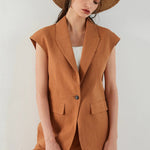 K1444L Luxury Brand Women's Clothing Summer 55% Linen 45% Cotton Ladies Suit Women's Casual Blazer Clothes Vest RT220