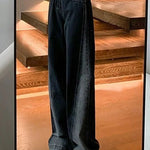 Woman High Waist Jeans Lady American High Street Patchwork Straight Leg Pants Girls Black Gray Contrast Color Wide Leg Trousers RT220