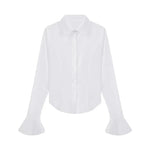 Sexy Slim Bandage Shirts Women Y2K Fashion Lapel Bell Sleeve White Blouses Female Korean Streetwear Spring Buttons Tops New RT220