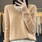 2024 New Womens Basic V-neck Pullover Sweater 100% Merino Wool Long Sleeve Cashmere Knitwear Autumn Winter Female Clothing Tops RT220
