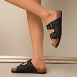 Fashion Leopard Women's Slippers New Cork Slippers Women Summer Outdoor Non-slip Shoes Buckle Sandals Woman Beach Flat Slippers RT220