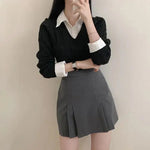 Korean Chic Spring and Autumn Age-Reducing Sweaters Retro Temperament Preppy Fake Two Pieces Shirts Twist Knit Women's Y2k Tops RT220