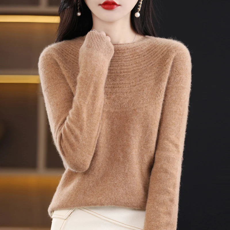 100% Merino Wool Knitted Sweater Autumn/Winter 2024 New Women's Round Neck Hollow Top 11 Color Pullover Versatile Coat NJR1107 RT220