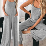 Jumpsuit For Women 2022 Fashion Grey Pocket Design Spaghetti Strap  Casual Home Daily Chic Loose Wide Leg Cami Jumpsuit RT220