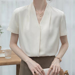 2025 Fashion Summer Short Sleeve V-Neck Women Blouse White Blouse Shirt Women Tops Blouses Shirts Blusas Para Mujer Camisas XL86 RT220