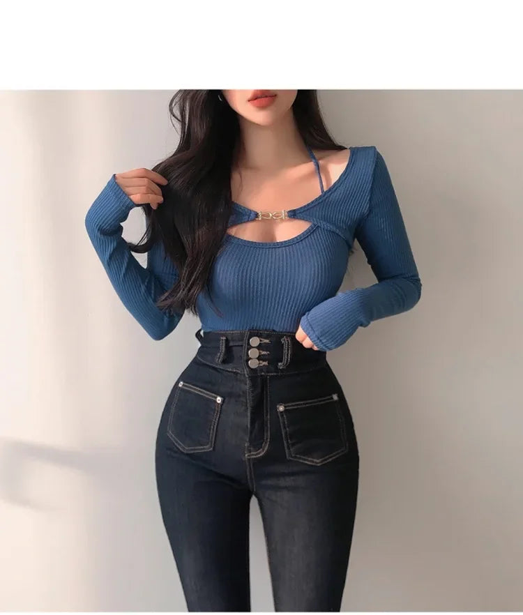 Sexy Tank Top Cropped Inner Strapless Long Sleeve Cover Up Outer Wear 2-piece Set Women's Summer Fashionable Suit RT220