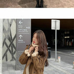 2024 Autumn Winter New Medium Long Double-breasted Lambswool Suede Woolen Coat Women Add Velvet Padded Warm Fur One Woolen Coats RT220