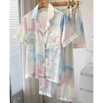 Honey Peach Print Lace Korean Ins Style Pajamas Women Y2k Three-piece Set Classy Sweet Cute Lady Lounge 2024 New Spring Homewear RT220