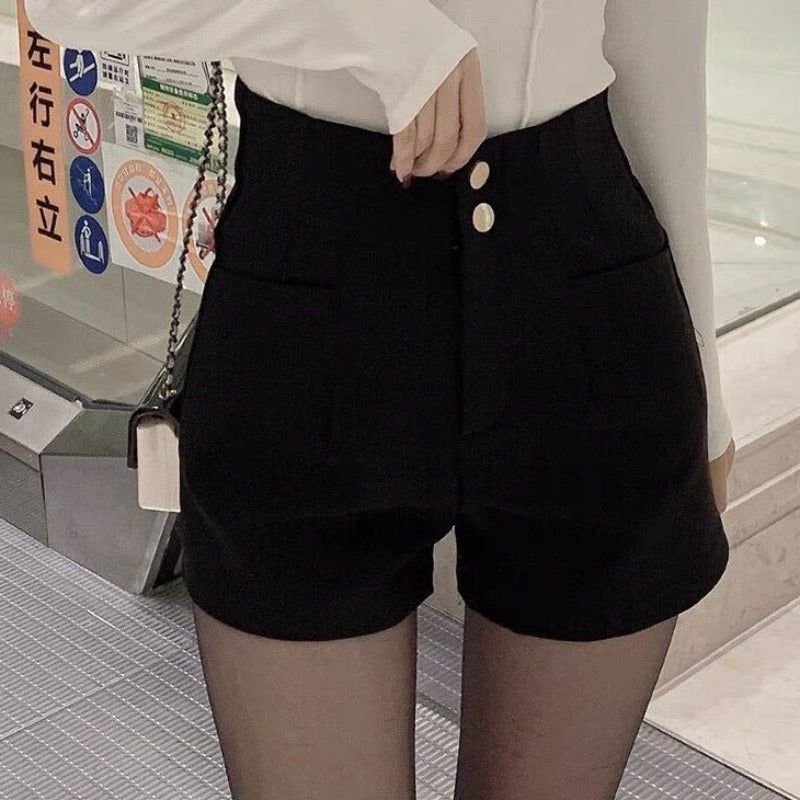 Plus Velvet Thicker Shorts Women Korean Style All-match Sexy Kpop High Waist Autumn Winter Club Streetwear Fashion Solid Buttons RT220