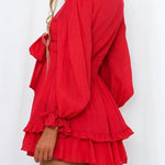 Sexy Cascading Ruffles Women Long Sleeve Mini Dress Deep V-Neck Lace-Up Casual Ladies Party Dress Sweet Streetwear Dropshipping RT220