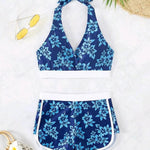 2025 Halter Sporty Bikinis Printed Swimsuit Women High Waist Shorts Swimwear Female Bathers Bathing Swimming Swim Suit Beachwear RT220