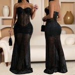 Long Dresses With Sleeves Strapless Sequin Womens Dresses See-through Elegant Party Evening Dress Birthday Prom Maxi Dress XSY22 RT220