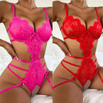 Women Thong Crotchless Garters Hot Sleepwear Pajamas Deep V Open Bra Pajama Set G-string One-piece Seamless Bodysuit Lenceria RT220