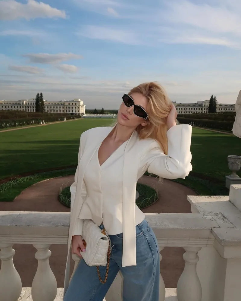 Trendix Elegant Blazer 2 Piece Sets Women V Neck Patchwork Scarf Lace Up Jackets Femme Bodycon Skirt And Commuting Blazers Suits RT220