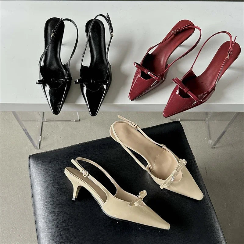 Eilyken Fashion Pointed Toe Pumps Sandals Elegant Woman Slingbacks Buckle Strap Thin Heels Female Wedding Party Mules Shoes RT220