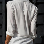 Ladies' Elegant Solid Chiffon Top Summer Casual Long Sleeve V-neck Loose Shirt Office Women's Solid Color Collar Fashion Top RT220