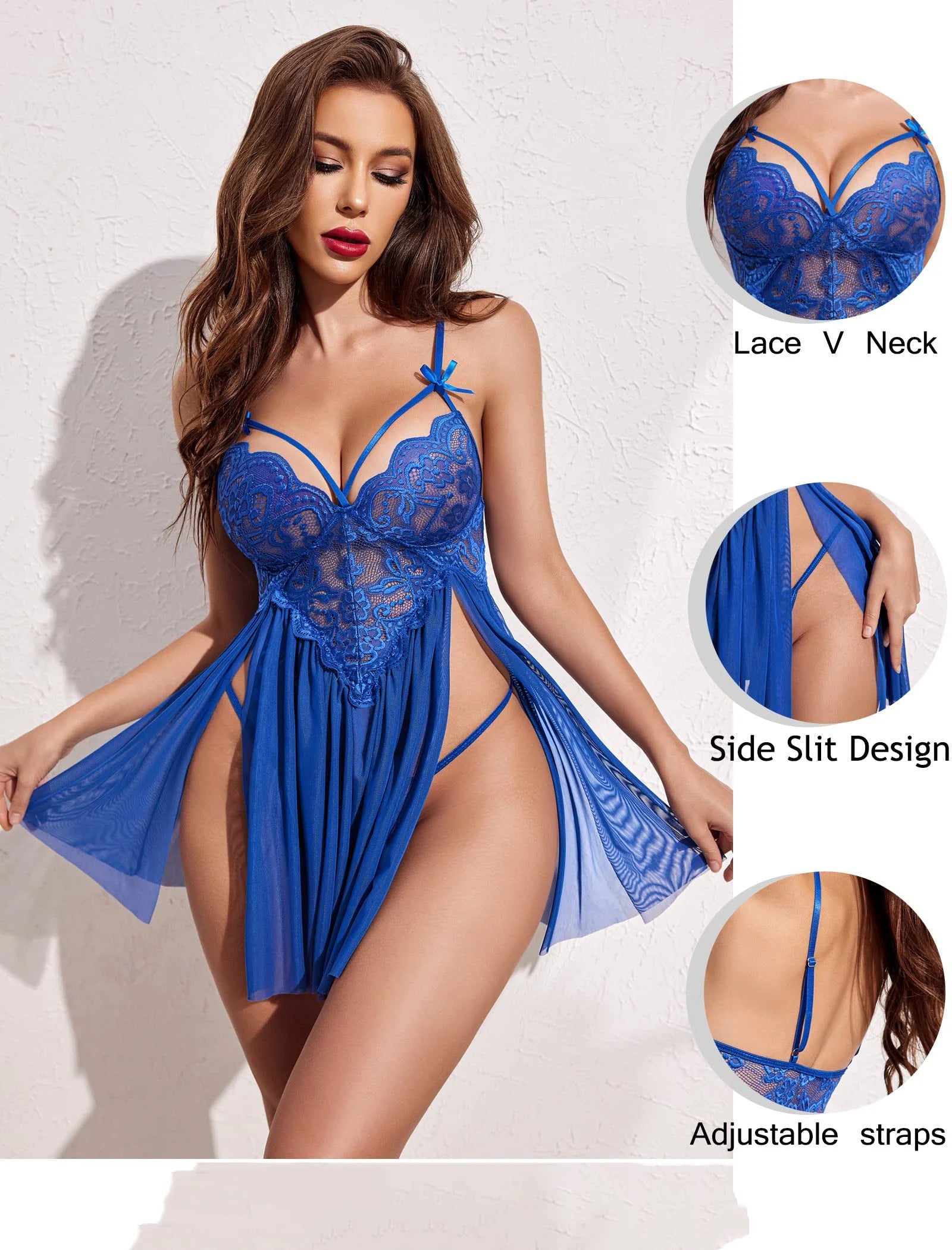 New Sexy Nightgown White Lace Babydoll Set Women's Romantic Sheer Floral Lingerie Flowy Skirt Chemise Mini Dress Hot Sale Nighty RT220