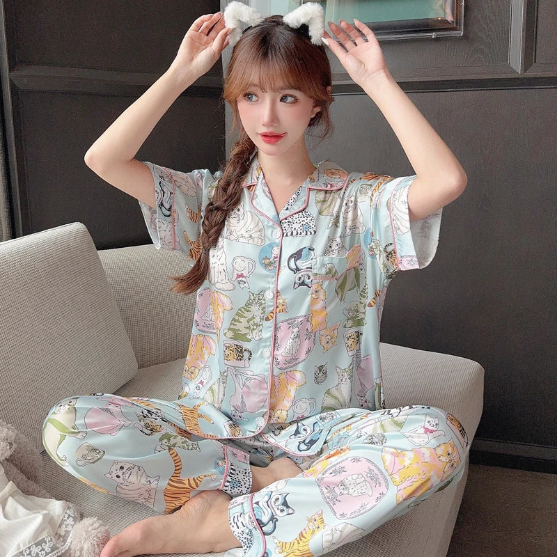 Honey Peach Print Lace Korean Ins Style Pajamas Women Y2k Three-piece Set Classy Sweet Cute Lady Lounge 2024 New Spring Homewear RT220