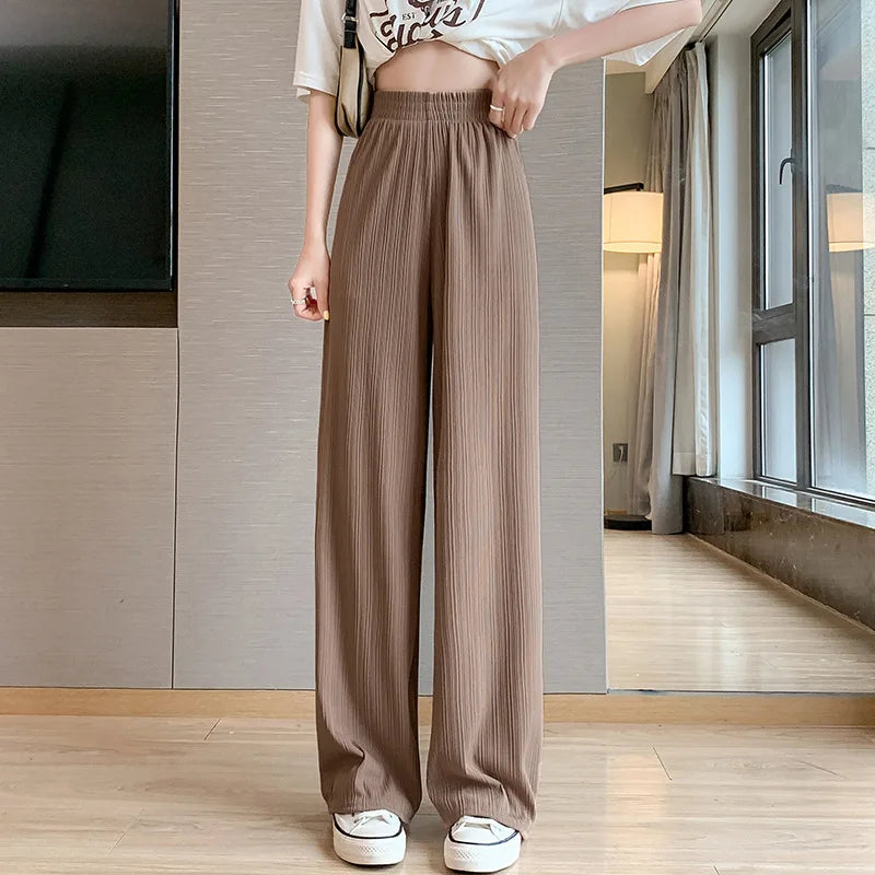 Thin Summer Wide-leg Pants Ice Filament Permeability Women Spring  Women Elastic Waist Stright Long Wide Leg Pants Casual Female RT220