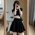 ITOOLIN Women Sweet Solid Color Preppy Skirts Casual Wide Leg High Waist Mini Skirts Women Harajuku Pleated A-line Skirts New RT220