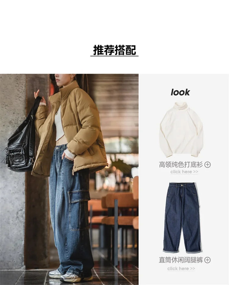 Maden Women Down Jacket Autumn Winter 90% White Duck Down Thickened and Warm Stand Collar Outerwear Coat Windproof Jacket RT220