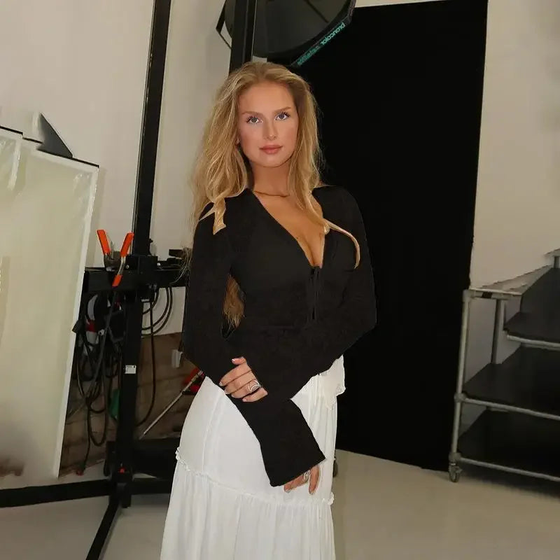 Fashionable Chiffon Blouse Elegant Slim Fit Tweed Style Flare Sleeve Top For Women Autumn 2024 New Arrival Smooths Your Silhouet RT220