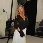 Fashionable Chiffon Blouse Elegant Slim Fit Tweed Style Flare Sleeve Top For Women Autumn 2024 New Arrival Smooths Your Silhouet RT220