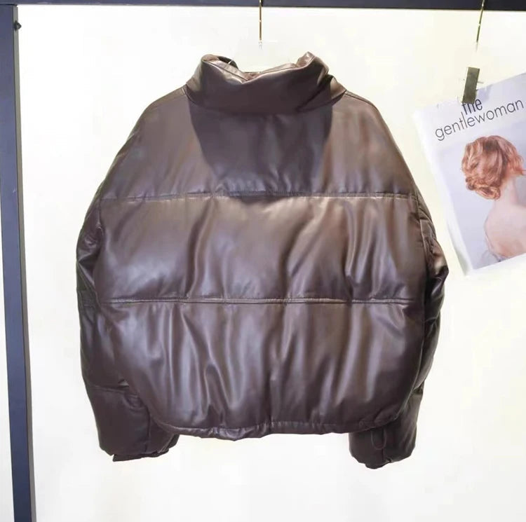 Women Leather Down Jacket Winter 2025 High End Genuine Sheepskin Down Coat Outdoor Thicked Warm Short Puffer Jacket Streetwear RT220