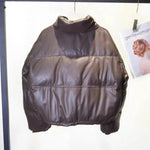 Women Leather Down Jacket Winter 2025 High End Genuine Sheepskin Down Coat Outdoor Thicked Warm Short Puffer Jacket Streetwear RT220