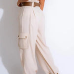 2023 New Fashion Women's Pants Elegant Paperbag Waist Belted Pocket Design Cargo Pants Female Trouser Casual Bottom RT220