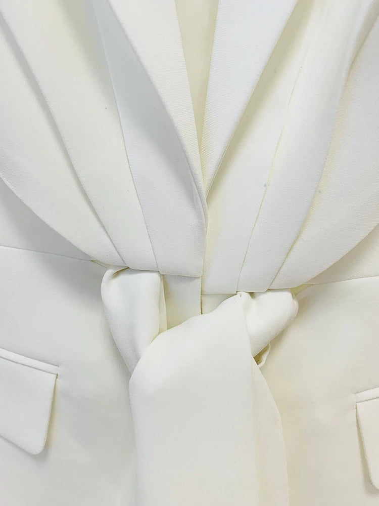 HIGH STREET Newest 2024 Designer Runway Suit Set Women's Lacing Belt Blazer Pleated Zip Pants Set 2pcs Set RT220